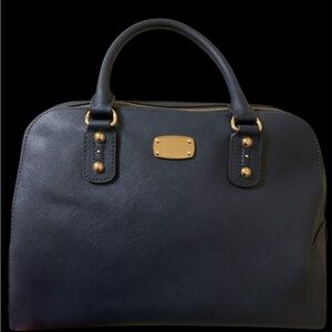 Michael Kors Navy Satchel with Gold Accents